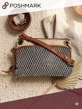 Fossil Boho Woven Diamond Pattern Crossbody Bag - Tan & Black